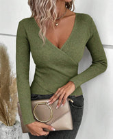 Autumn Casual Solid Color Criss-Cross Wrap Fitted Sweater