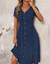 Plus Size V-Neck Short Sleeve Dress, Fashionable For Summer