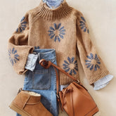 Women'S Elegant Floral Sweater Soft Long Sleeve Pullover Sweater