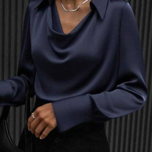 Women's Detail Regular Fit Cowl Neck Long Sleeve Shirt