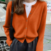 Women's Solid Color Drop Shoulder Long Sleeve Single-Breasted Casual Cardigan