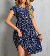 HAOIIF Women's Summer Blue Short-Sleeve Floral Midi Dress Plus Size