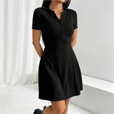 Women's Solid Color Polo Collar Short Sleeve Dress