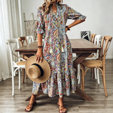 Women's Bohemian Style Printed Mid-Sleeve Dress