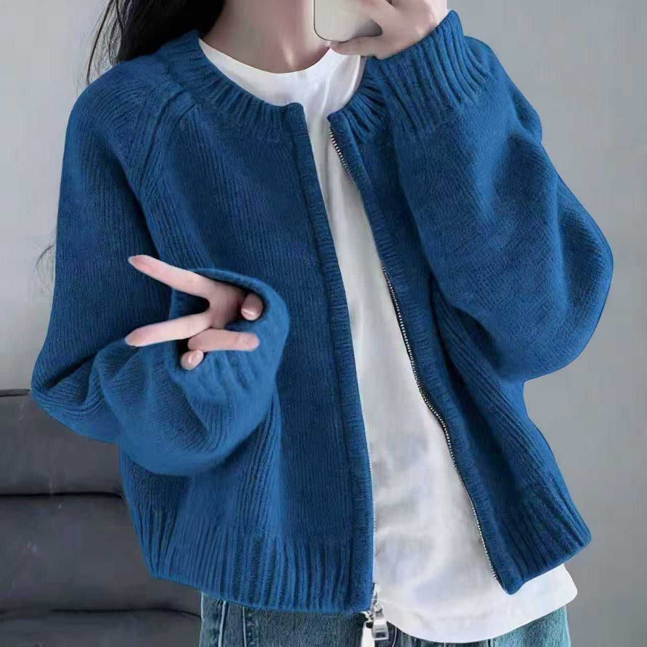 Warm Outerwear Zipper Women's Sweater Cardigan Knit Coat