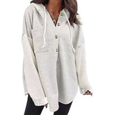 Oversized Sweatshirt for Women Loose Fit Casual Long Sleeve Button Hooded Sweatshirts Hoodies with Pocket