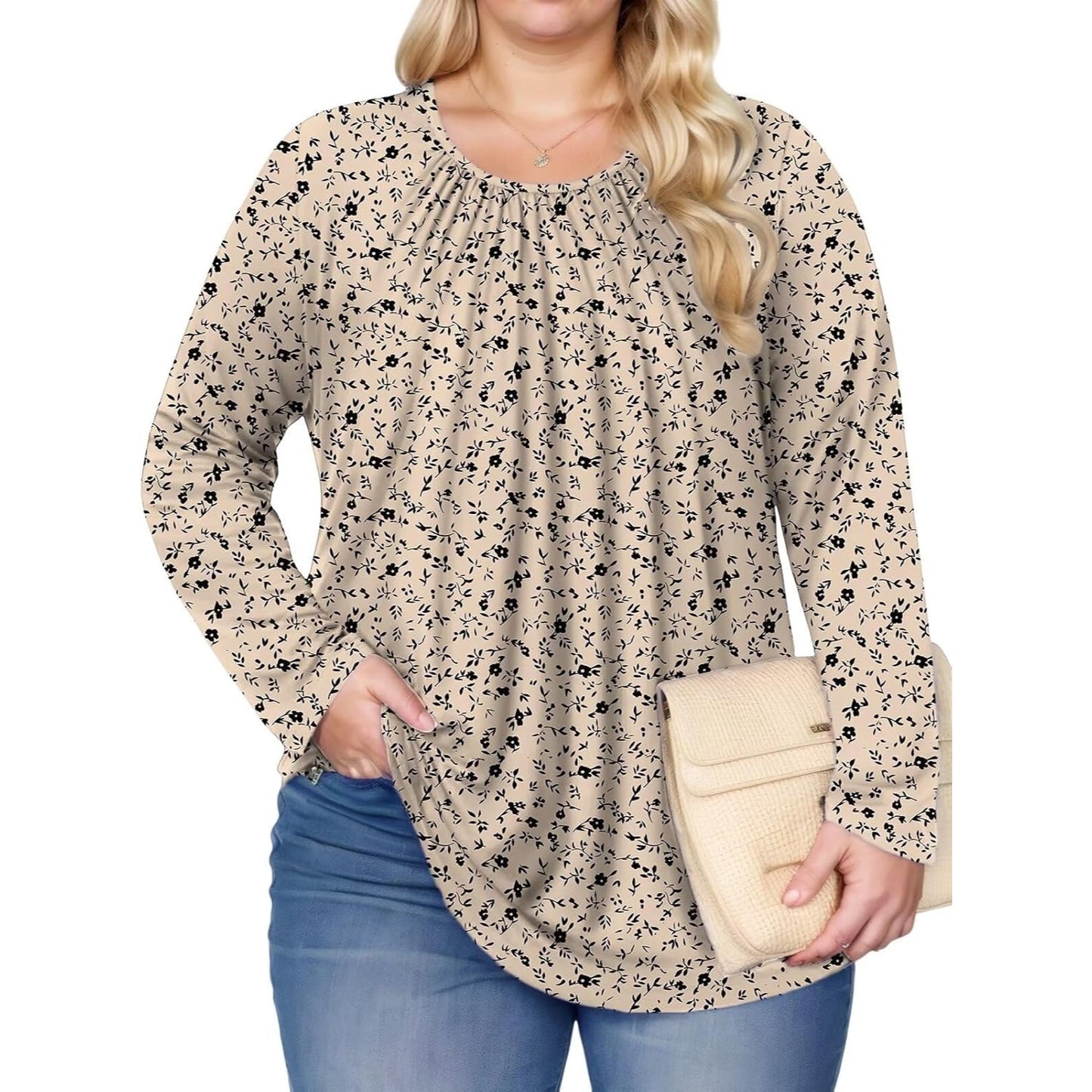 Women's Plus-Size: Casual Long Sleeve Tees, Basic Tunics, Trendy Pleated Blouses