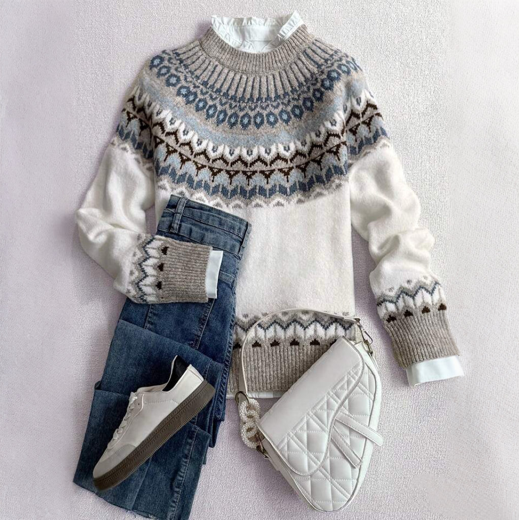 Women's Stylish Geometric Fair Pattern Round Sweater