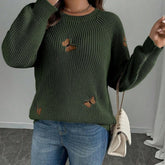 Women'S Plus Size Sweater Butterfly pattern, Relaxed Fit Pullover Sweater