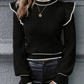 Women's Elegant Contrast Ribbed Sweater: Long-sleeve