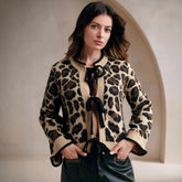 Women's Elegant Leopard Cardigan - Bow Tie Long Sleeve Fall Winter Loose Fit