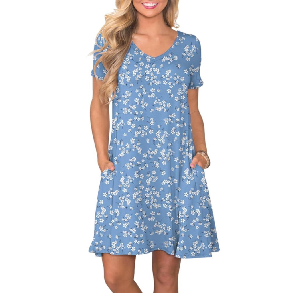 Women's Casual T Shirt Dress Summer Short Sleeve Swing Dresses with Pockets