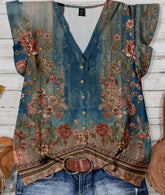Casual Vacation Floral Print Plus Size Shirt, Suitable For Summer