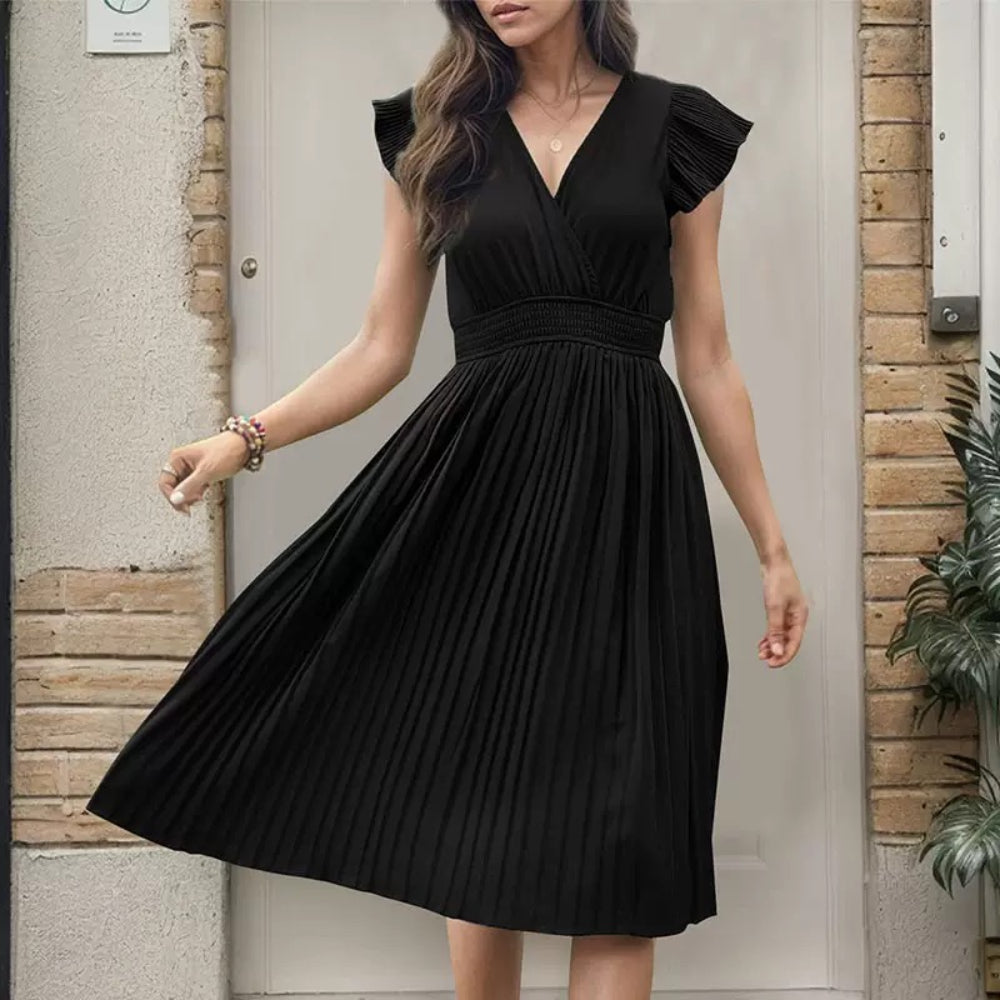 Black V Neck Casual Dresses