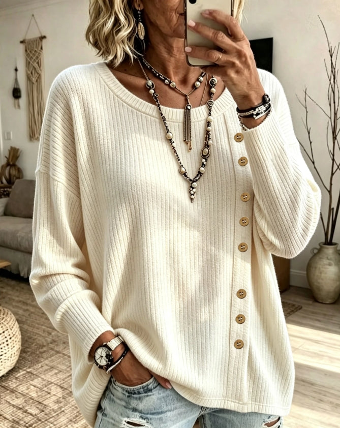Autumn/Winter Casual Ribbed Fabric Tops Women