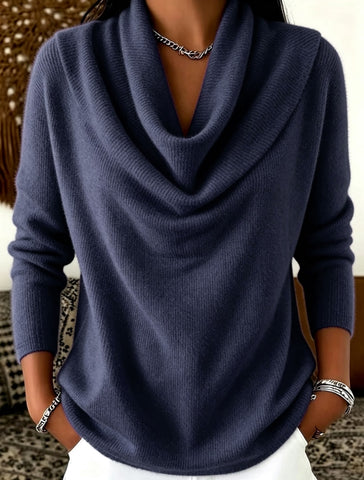 Women's Solid Color Cowl Neck Long Sleeve Casual Top Sweater