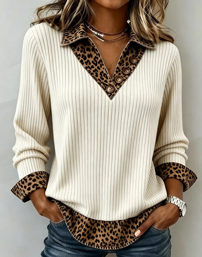 Casual Women's Leopard Print Patchwork Top