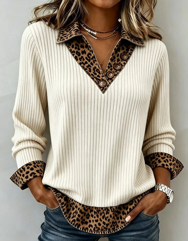 Casual Women's Leopard Print Patchwork Top