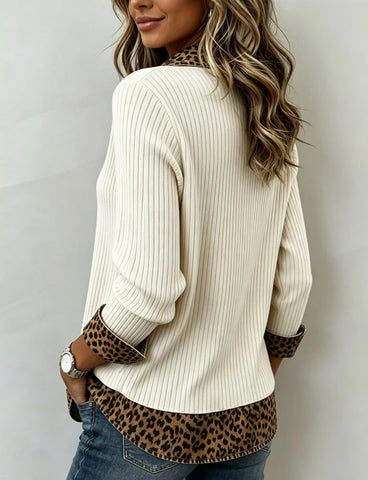 Casual Women's Leopard Print Patchwork Top