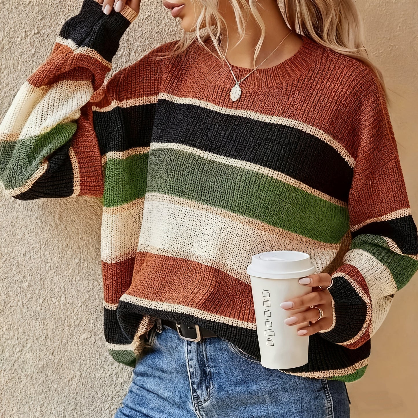 Women'S Elegant Striped Pullover Sweater