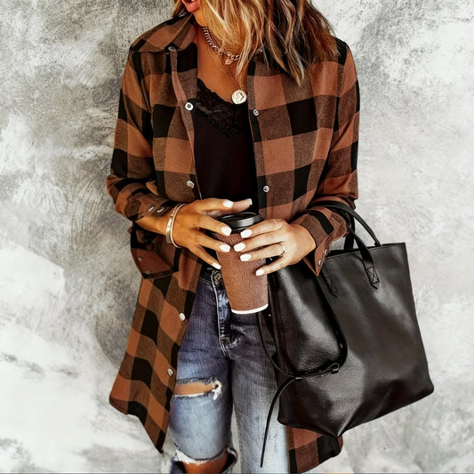 Women's Plaid Button-Down Long Sleeve Shirt Casual Spring/Fall Shirt