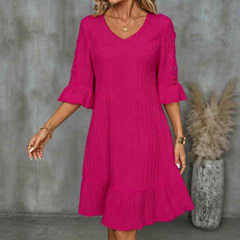 Womens Fashionable Solid Color Medium Sleeve Dress