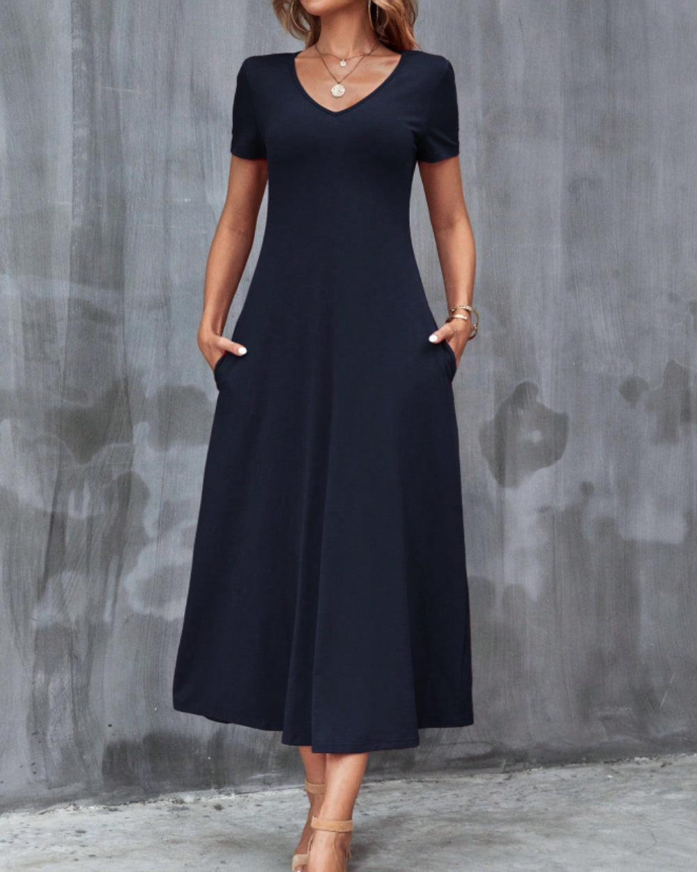 HAOIIF Women's Solid Color Hidden Pocket Dress Plus Size