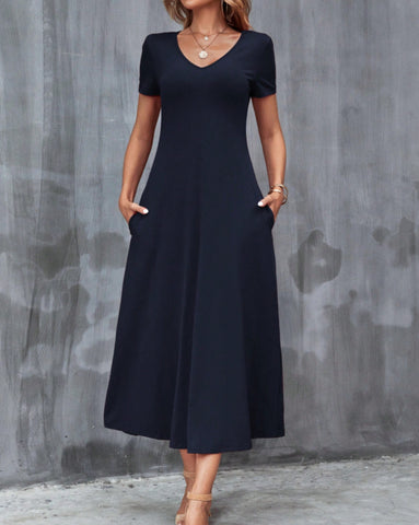HAOIIF Women's Solid Color Hidden Pocket Dress Plus Size