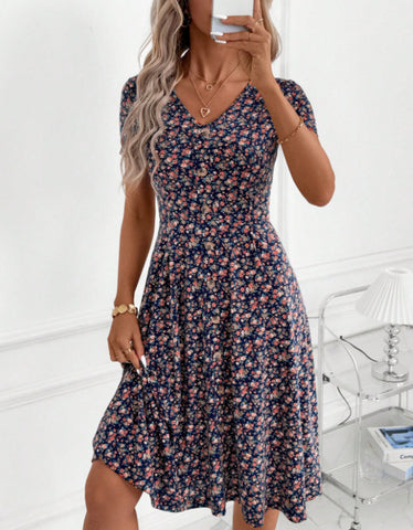 Women's Casual Knitted Midi Dress With Flared Hem And V Neckline Summer Dress Plus Size