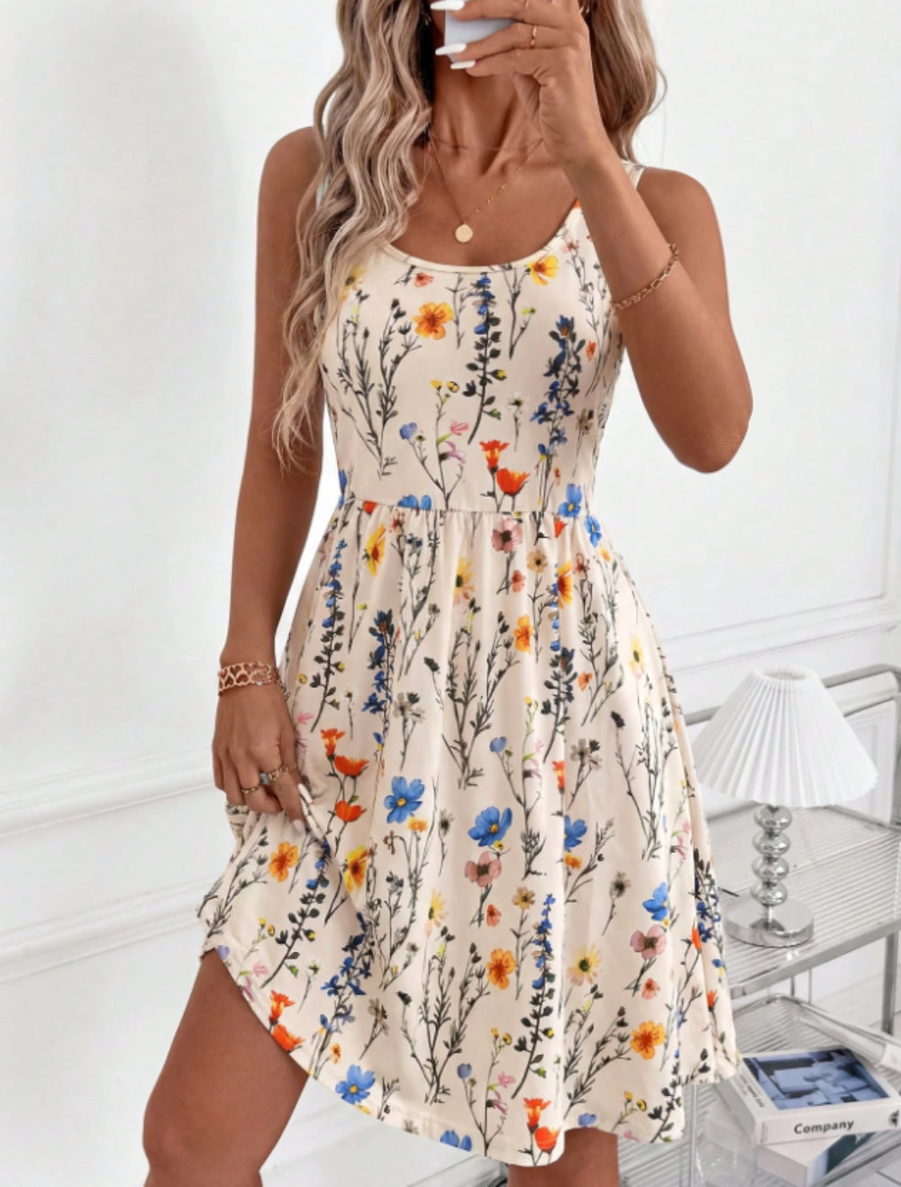 Women's New Elegant U-Neck Cinched Waist Floral Print Vacation Dress