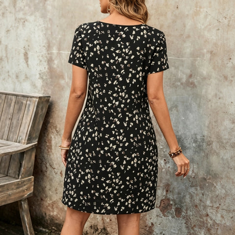 Women All Over Print Casual Vacation Dress With Pockets