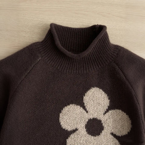 Women'S Elegant Floral Jacquard Sweater Long Sleeve Round Neck