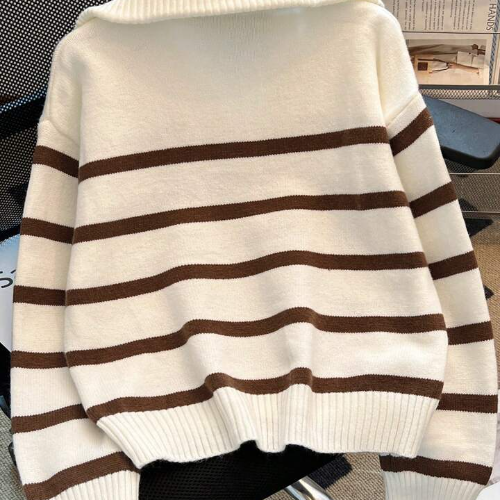 New Autumn/Winter Women Striped Zipper Turtleneck Sweater, Fashion Minimalist Pullover Classic Style,Long Sleeve Tops