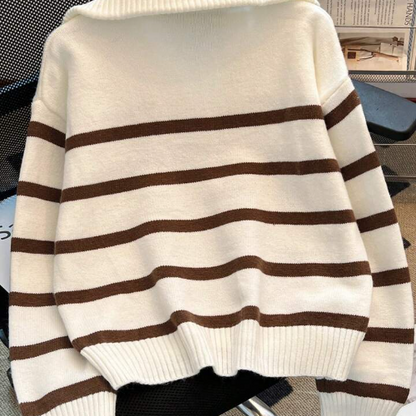 New Autumn/Winter Women Striped Zipper Turtleneck Sweater, Fashion Minimalist Pullover Classic Style,Long Sleeve Tops