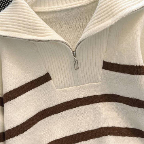 New Autumn/Winter Women Striped Zipper Turtleneck Sweater, Fashion Minimalist Pullover Classic Style,Long Sleeve Tops