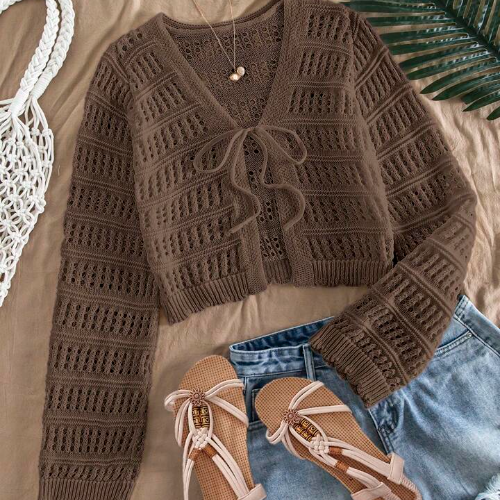 Women's Autumn/Winter Casual Solid Color Textured Sheer Open Front Long Sleeve Cardigan,