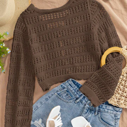 Women's Autumn/Winter Casual Solid Color Textured Sheer Open Front Long Sleeve Cardigan,