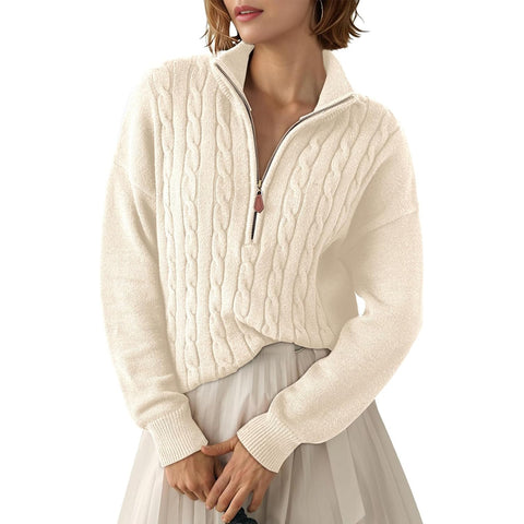 Women's Sweaters 2025 Fall Winter Quarter Zip Casual Ribbed Cable Knit Pullover