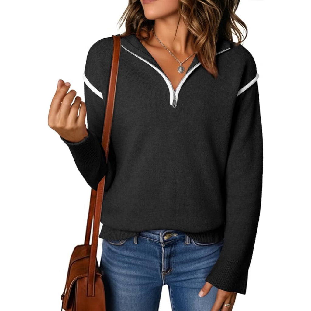 Women's V-Neck Long-Sleeve Ribbed Knit Pullover (Dressy Casual)