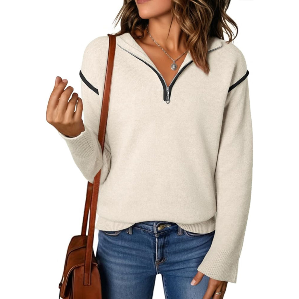Women's V-Neck Long-Sleeve Ribbed Knit Pullover (Dressy Casual)