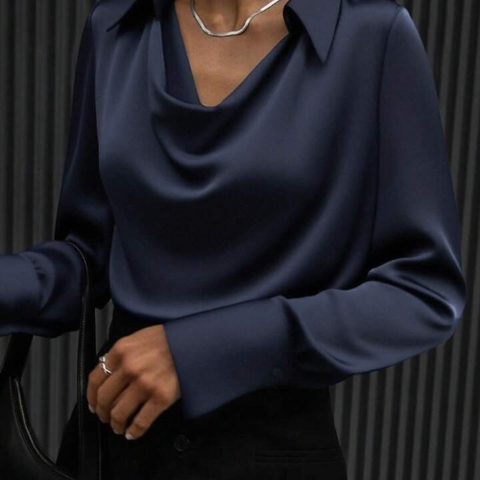 Women's Detail Regular Fit Cowl Neck Long Sleeve Shirt