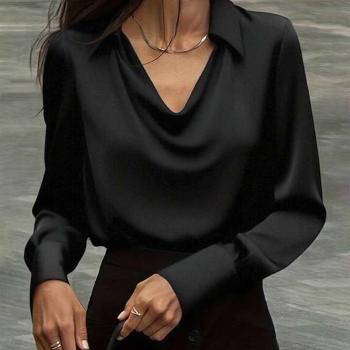 Women's Detail Regular Fit Cowl Neck Long Sleeve Shirt