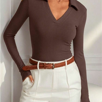 Women's Long Sleeve V-Neck Polo Shirt