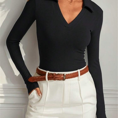 Women's Long Sleeve V-Neck Polo Shirt