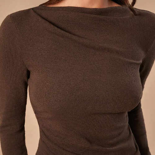 Women's Solid Color Minimalist Elegant Daily Wear Long-Sleeved Slim-Fit T-Shirt