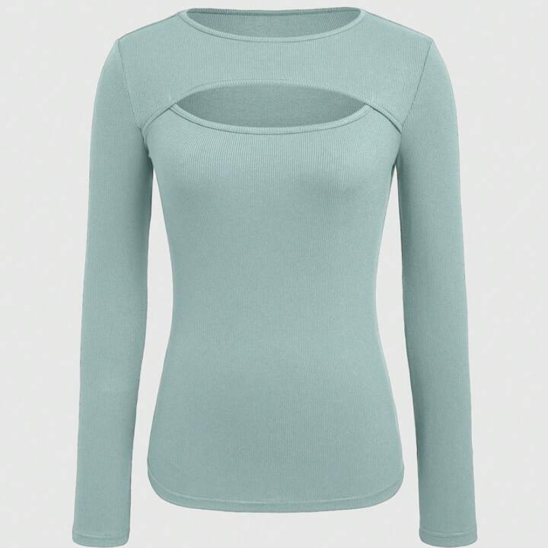 Women's Round Neck Hollow Out Long Sleeve T-Shirt