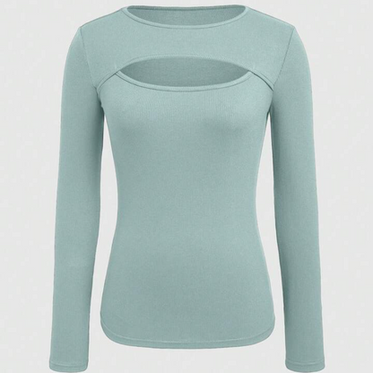 Women's Round Neck Hollow Out Long Sleeve T-Shirt