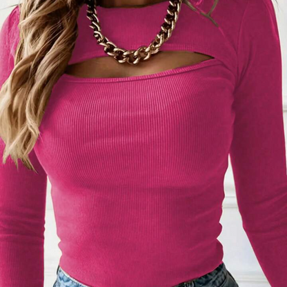 Women's Round Neck Hollow Out Long Sleeve T-Shirt