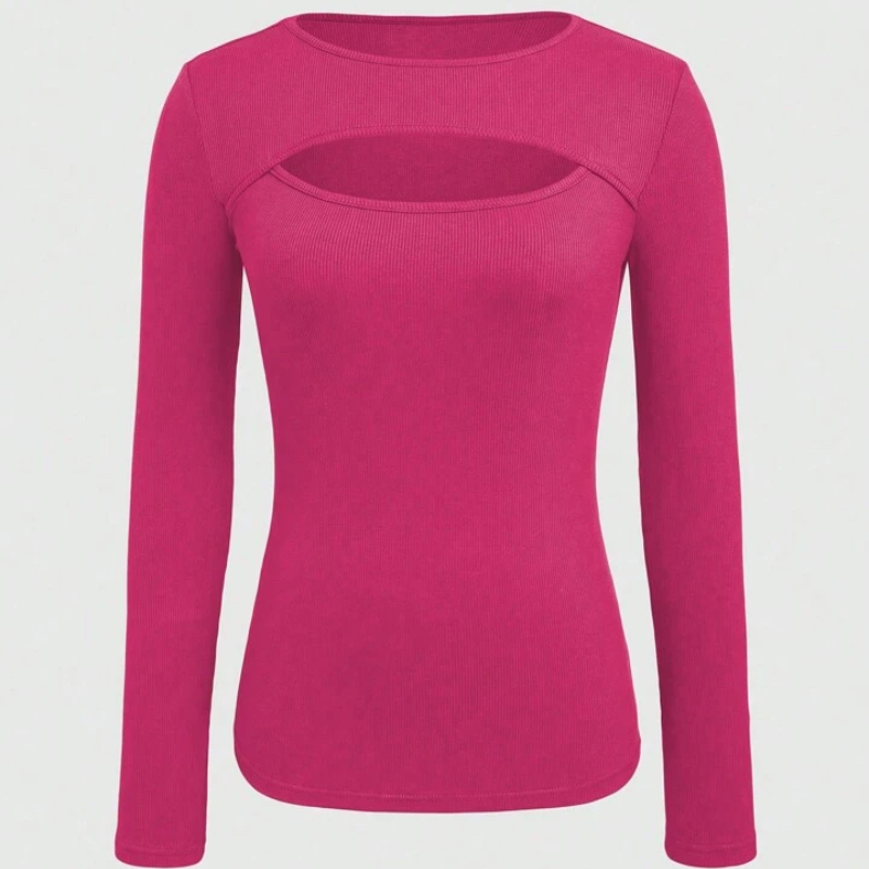 Women's Round Neck Hollow Out Long Sleeve T-Shirt