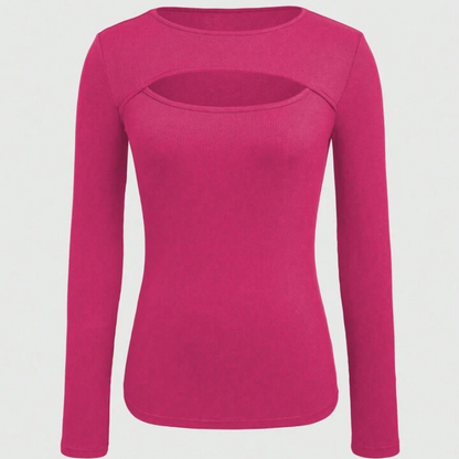 Women's Round Neck Hollow Out Long Sleeve T-Shirt